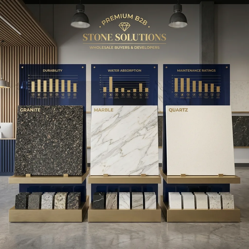 Granite vs Marble vs Quartz for Wholesale Buyers: A Commercial Comparison for Large-Scale Projects